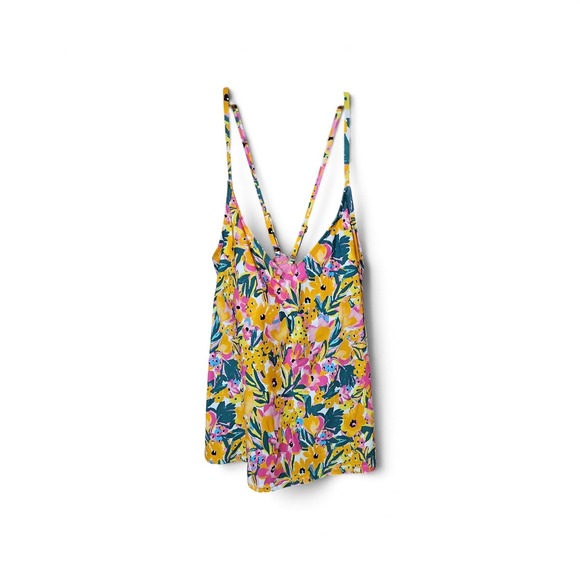 Anne Cole Tops - Yellow Floral V-Neck Camisole Top with Crisscross Adjustable Straps XL 0557